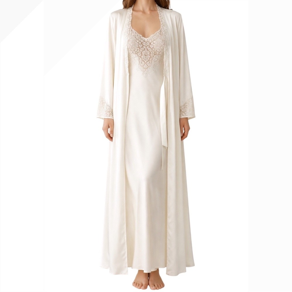 Bridal Ivory Lace Robe Set‎ Flora Nightgown Slip Honeymoon Romantic S